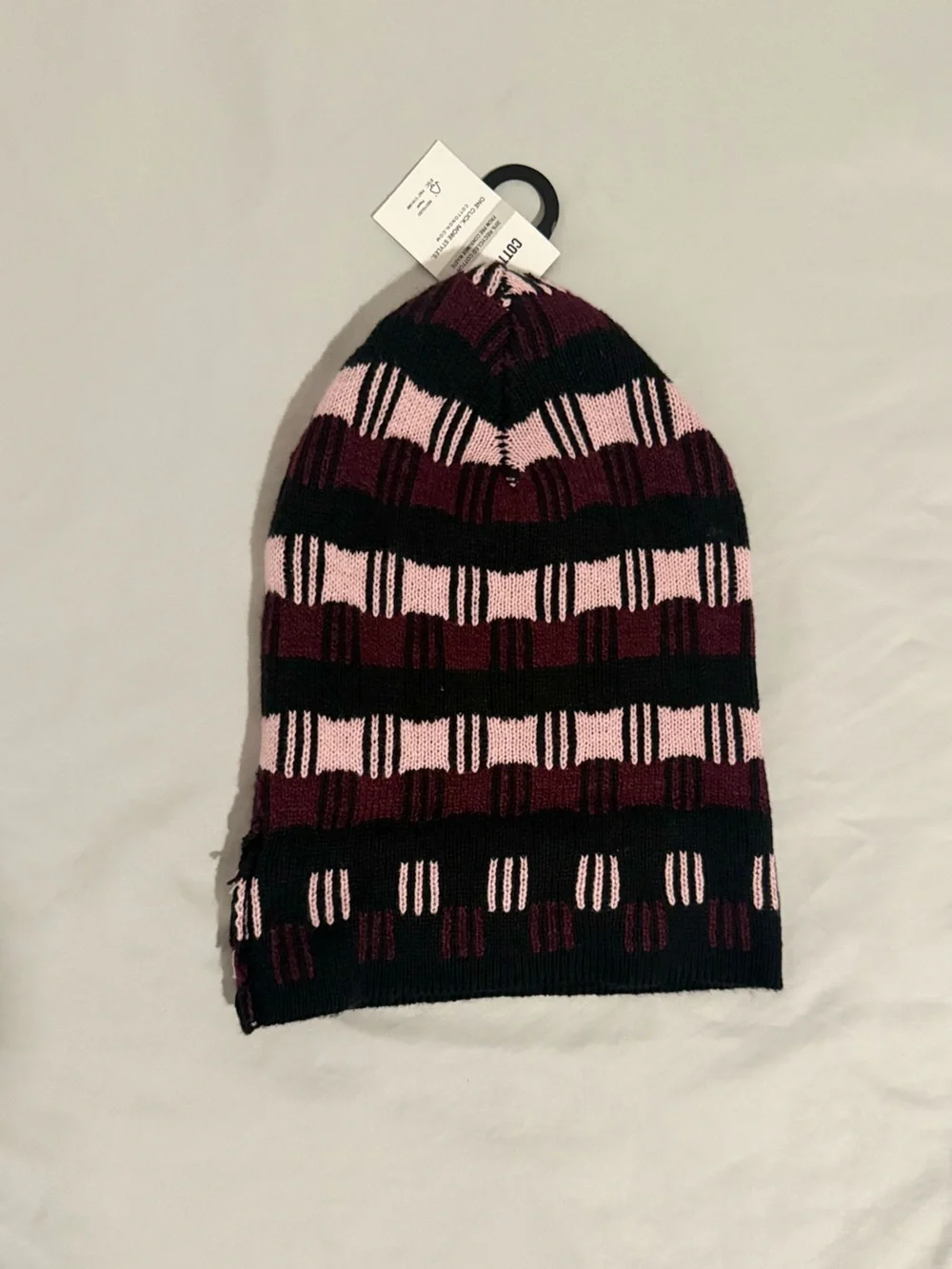 Striped Knit Beanie Hat - Pink & Burgundy (NWT)